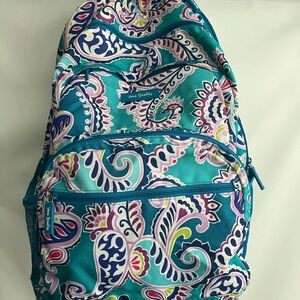 Vera Bradley Teal Paisley Quilted Backpack with Pink, Navy & Lime Accents